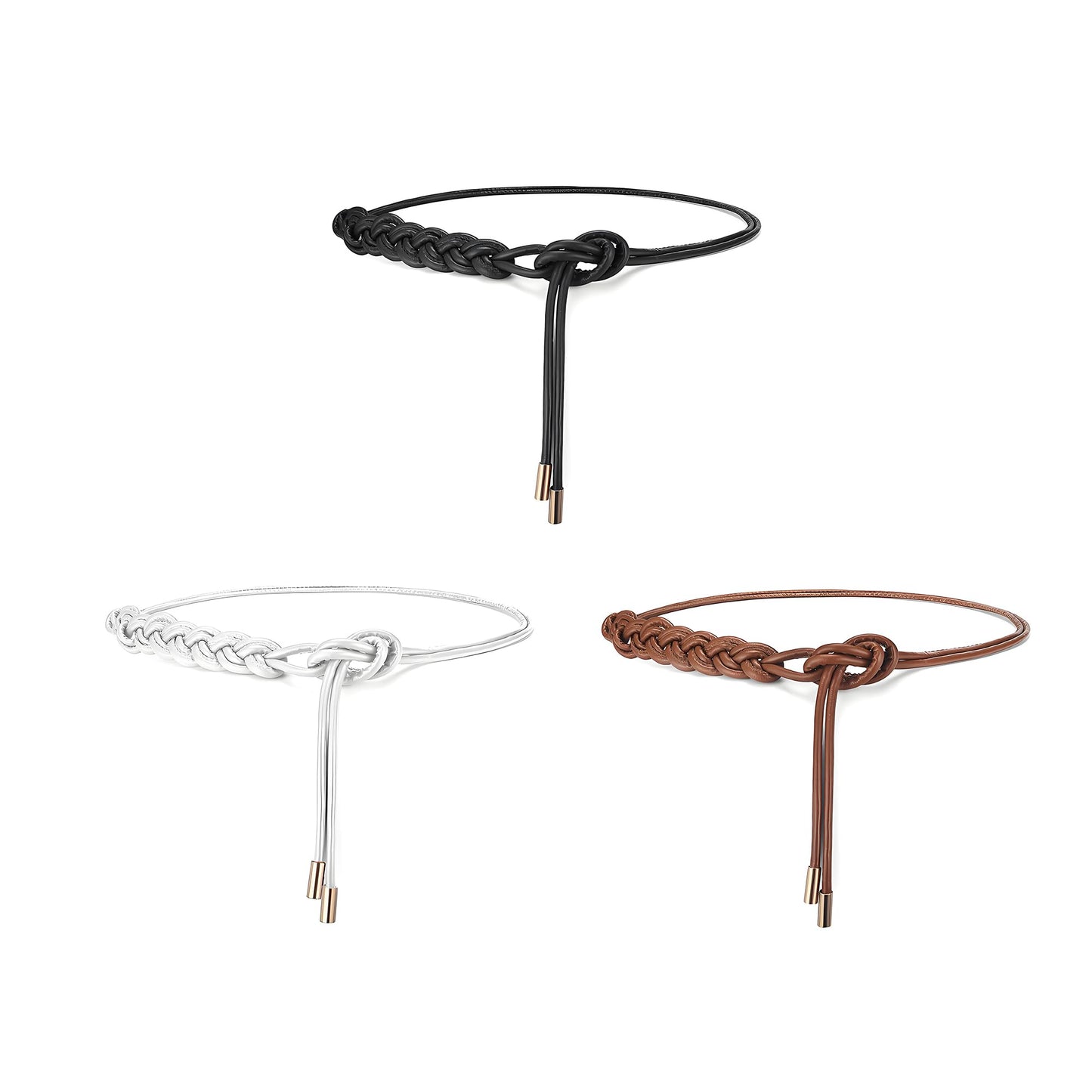CHIC DIARY Women Braided PU Leather Rope Belt Adjustable Thin Waist Belt Boho Waist Wrap for Dresses