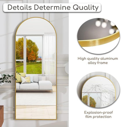 Arched Floor Mirror, 57 "x 20" Full Length Mirror Wall Mirrors Hanging or Leaning Arched-Top Full Body Mirrors with Stand for Bedroom, Dressing Room, Gold