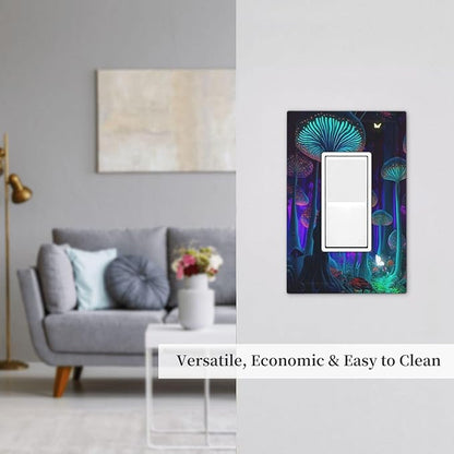 Fantasy Mushroom Forest Glowing Butterfly Single Rocker/Decora Light Switch Plate Decorative 1 Gang Outlet Cover Faceplate GFCI Electrical Receptacle Wallplate Dimmer for Bathroom Home Decor