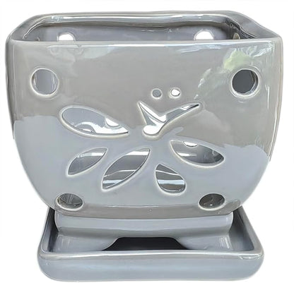 Orchid Pots with Holes Square Ceramic Orchid Planter Pots 5.5 inch (Gray)