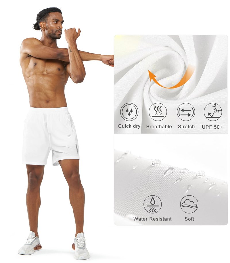 NORTHYARD Men's Athletic Running Shorts Gym Workout 7"/9"/5" Quick Dry Lightweight Sports Basketball Tennis 3 Zipper Pockets WHITE-5inch S