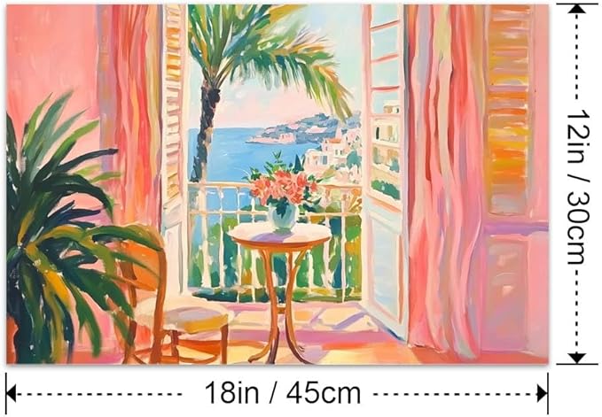 Yesad Matisse Wall Art Prints, Vintage Canvas Wall Art Colorful Poster Pictures Henri Matisse Style Pink Wall Décor for Living Room Bedroom Farmhouse Decorations (Unframed,18”x12”, Balcony)
