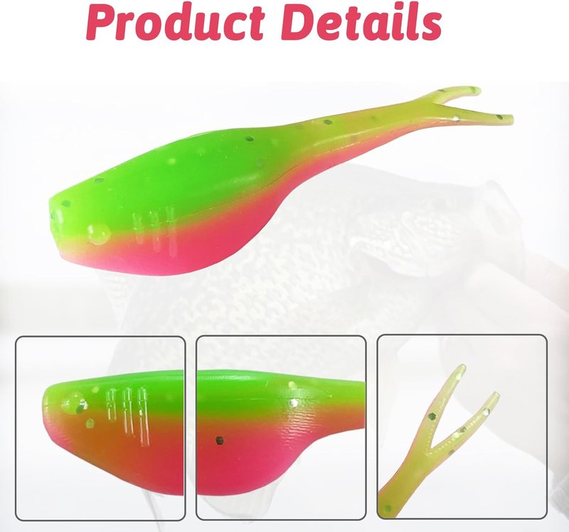 Split-Tail Crappie Lures - 24 Soft Plastic Fishing Lures for Bluegill, Panfish, Trout & Bass