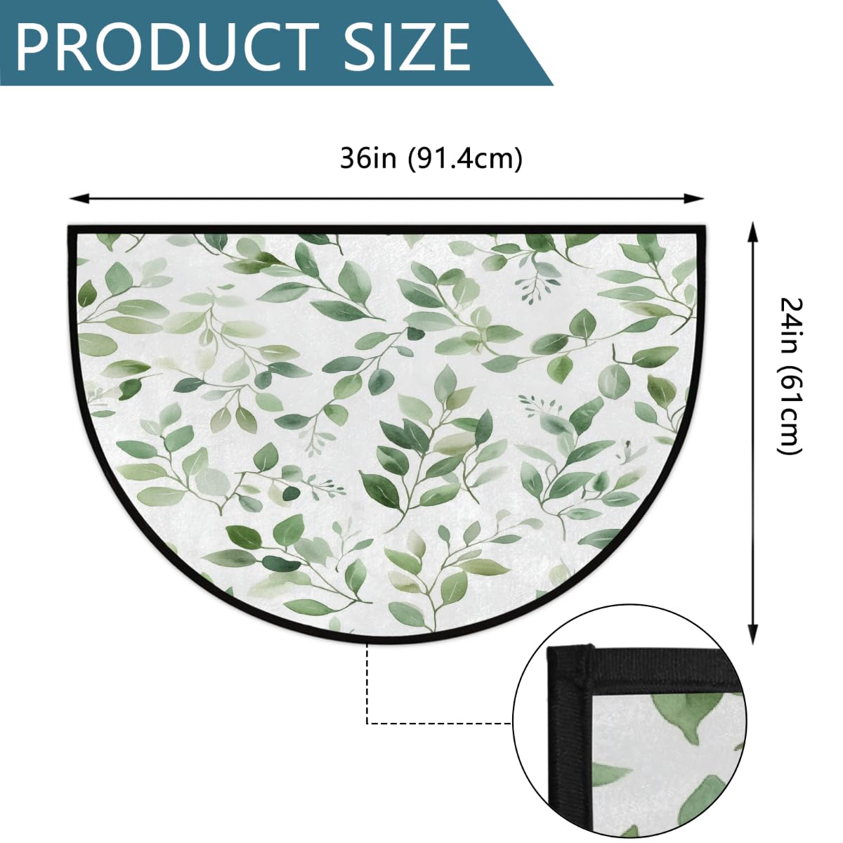 Eucalyptus Leaves Half Round Door Mat Soft Non Slip Semi Circle Bath Rug with TPR Backing,Sage Green Botanical Welcome Doormat Entryway Rugs for Front Door Living Room Bathroom,36x24IN