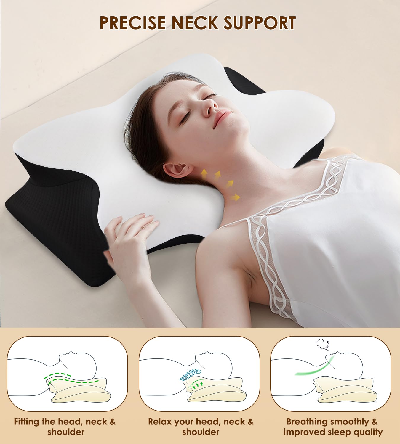 Cervical Pillow for Neck and Shoulder, Ergonomic Contour Memory Foam Pillows for Sleeping, Cooling Neck Support Pillow for Back Stomach Side Sleeper Dark Grey