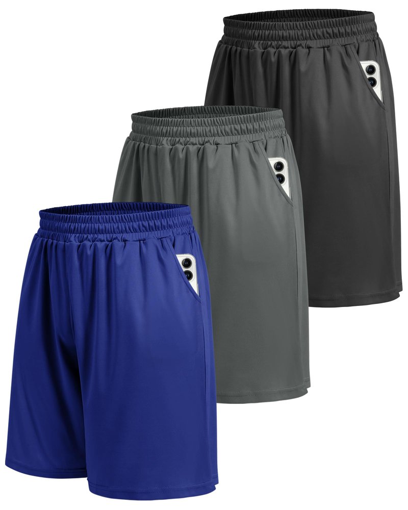 BOOJO 3 Pack Athletic Gym Mens Shorts - Workout Black Quick Dry Basketball Shorts with Pockets for Running Casual Activewear