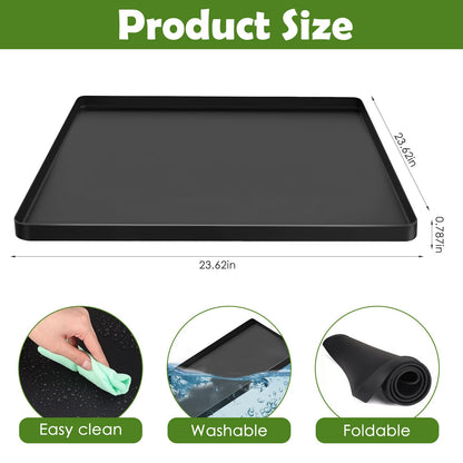 Chris.W Washing Machine Drain Pan 27x27 Inch – Waterproof Silicone Washer Tray for Floor Protection, Anti-Vibration Non-Slip Mat, Under Washer Drip Catcher (Black)