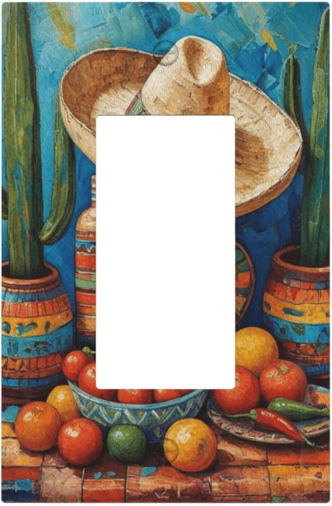 Decorative Art Light Switch Covers Mexican Sombrero & Serape Vibes 1 Gang Rocker Outlet Decorative Switch plate Faceplate GFCI Light Switch Covers for Home Decor