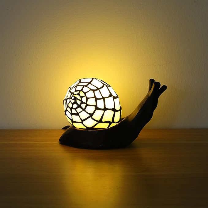 Tiffany Style Table Lamp for Bedroom Snail Stained Glass Bedside LED Night Light for Kids 3 Way Color Temperatures Party Light Hand-Made Art Home Deco Christmas Gifts Birthday Gifts