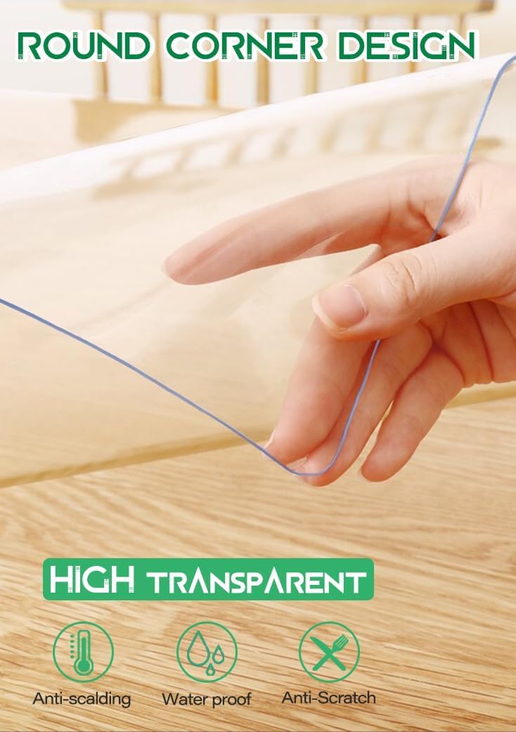 WingCanto 12X40 Inch 1.5mm Thick Plastic Clear Table Pad Protector Transparent Clear Vinyl Plastic Floor Runner Kitchen Furniture Surface Countertop Protector Mat Waterproof Easy Clean Anti Scratch