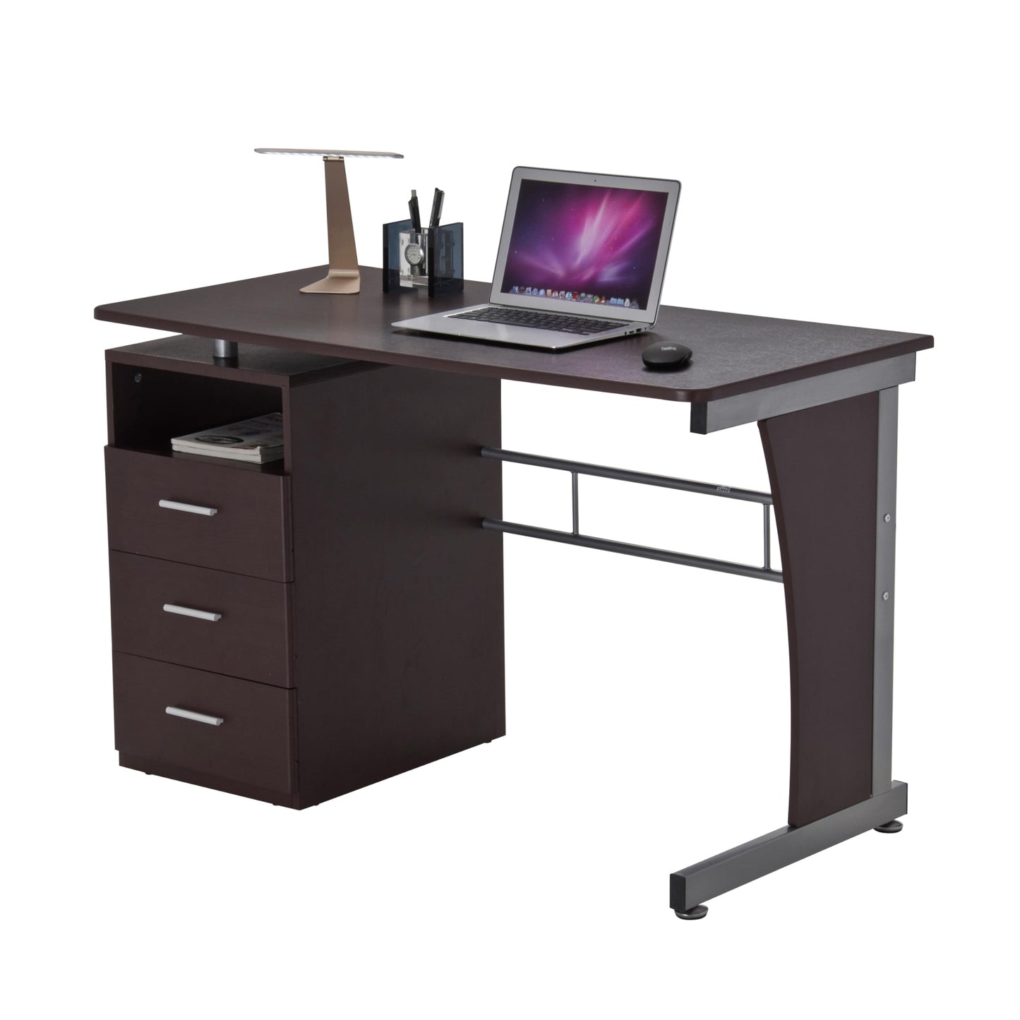 47.25" Computer Desk with Drawers, Home Office Desk with Storage, Heavy Duty and Water Resistant Study Table, Chocolate Brown