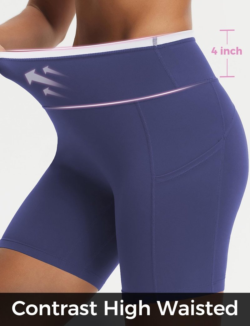 baleaf Biker Shorts for Women High Waist Tummy Control with Pockets Yoga Workout Gym Bike Shorts No Front Seam