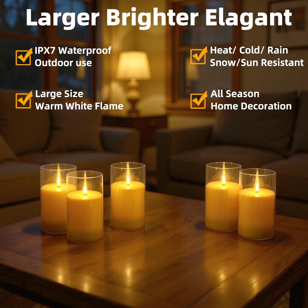 NICEME 7" x 4" Large Waterproof Outdoor Flameless Candles with Remote Control and Timer, Acrylic Outdoor Flickering Candles Battery Operated for Indoor Outdoor Lanterns Patio Porch, Long Lasting 2PCS