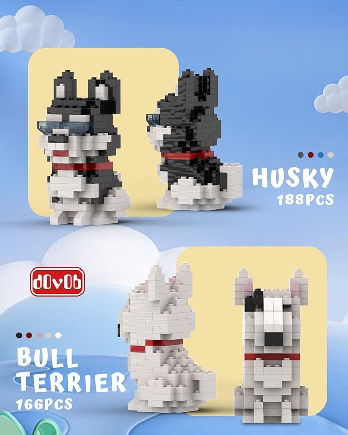 dOvOb Micro Mini Blocks 8 in 1 Dogs Set 1616 Pieces Bricks 3D Puzzle Collection Animal Model Toys as Gift for Adult or Kids