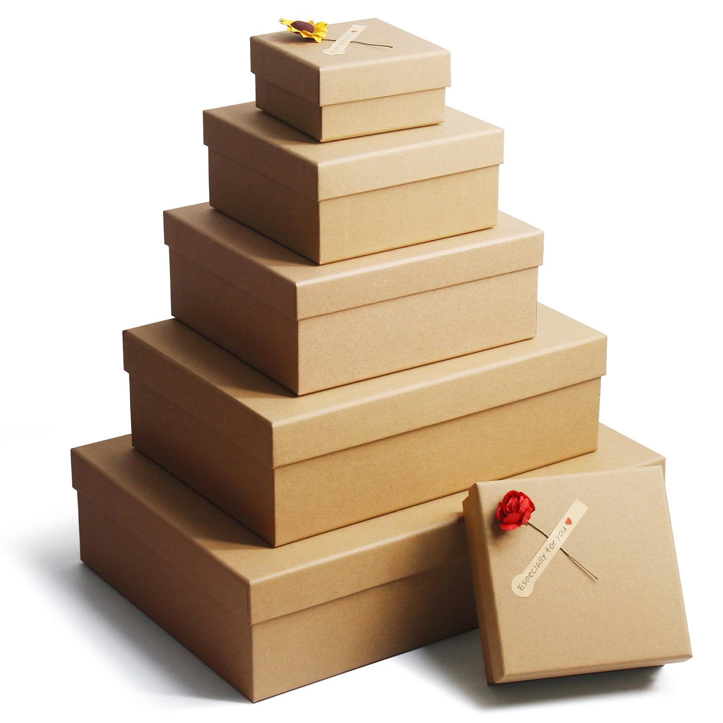 Giftilious Gift Boxes with Lids for Presents, Set of 6 Empty Gift Boxes, Natural and Rustic Kraft Gift Wrap Boxes, Versatile Gift Box for Christmas,Birthday, Anniversaries, Weddings and Any Occasion