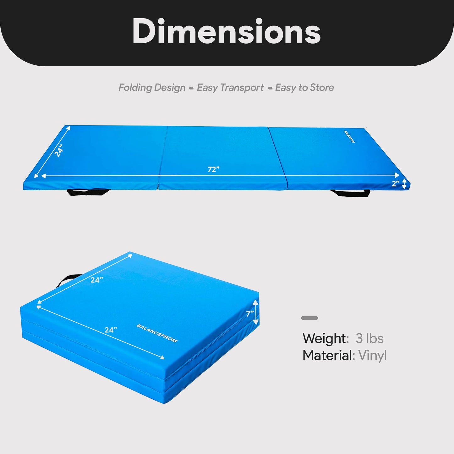 BalanceFrom 2" Thick Three Fold Folding Exercise Mat with Carrying Handles for MMA, Gymnastics and Home Gym Protective Flooring (Blue)
