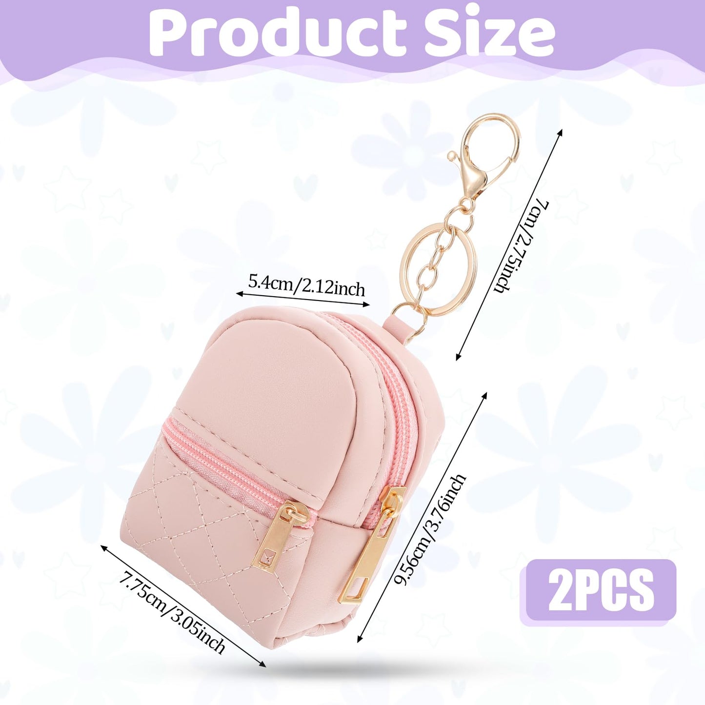 2Pcs Mini Backpack Cute Cosmetic Bag for Women Creative Pendant Keychain Key-chains Keyrings PU Leather Makeup Bag Key Pocket Lipstick Bag Card Holder Data Cable Organizer Zipper Pouch for Women Girl