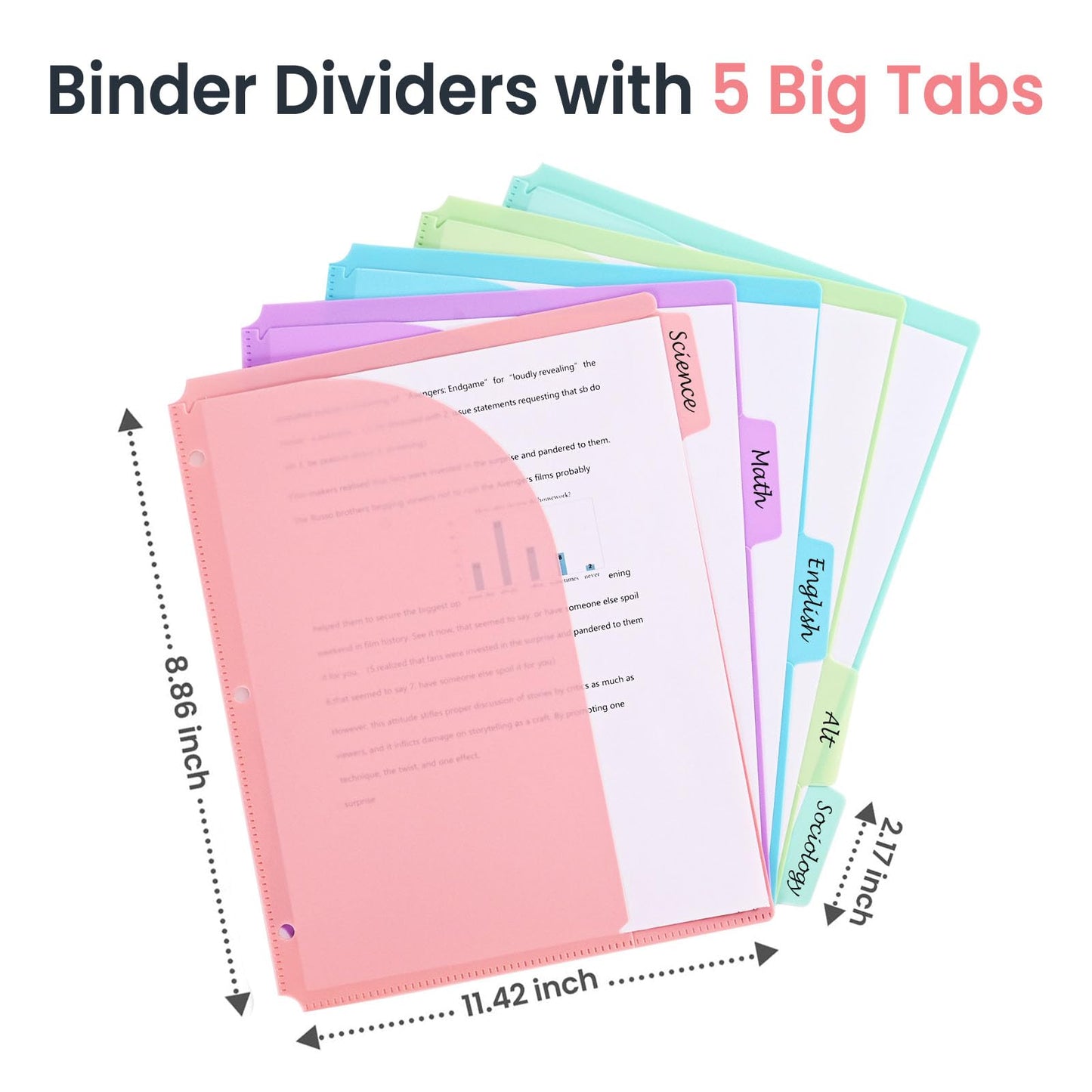 5-Tab Dividers for 3 Ring Binder, 15 Counts Binder Dividers Index with Pockets, 8.5 x 11'' Binder Dividers with 1/5 Cut Tabs for School Office (XY026) (3)