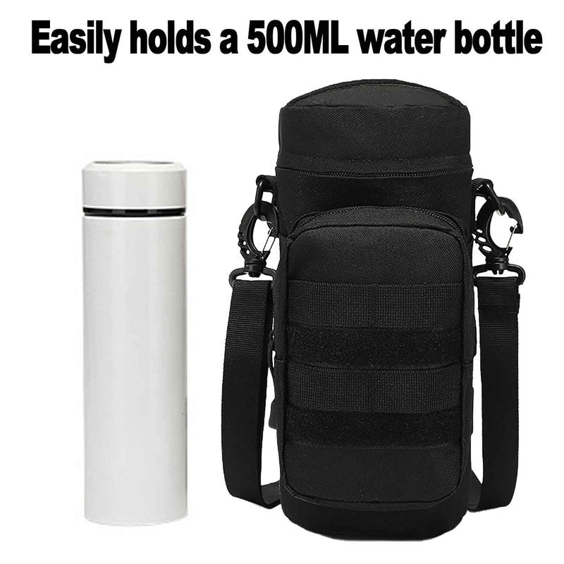 LFWATAXY Tactical Water Bottle Pouch, Tactical Backpack Attachment Pouches Water Bottle Pouch Zipper Water Bottle Bag Water Bottle Holder with Strap Hiking Camping Outdoor Travel (Black)