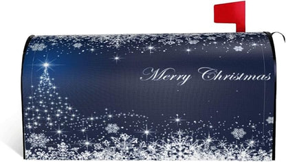 Christmas Mailbox Covers Blue Winter Snowflake Tree Magnetic Letter Post Box Cover Standard Size 21 x 18 Inch Garden Yard Home Decorative