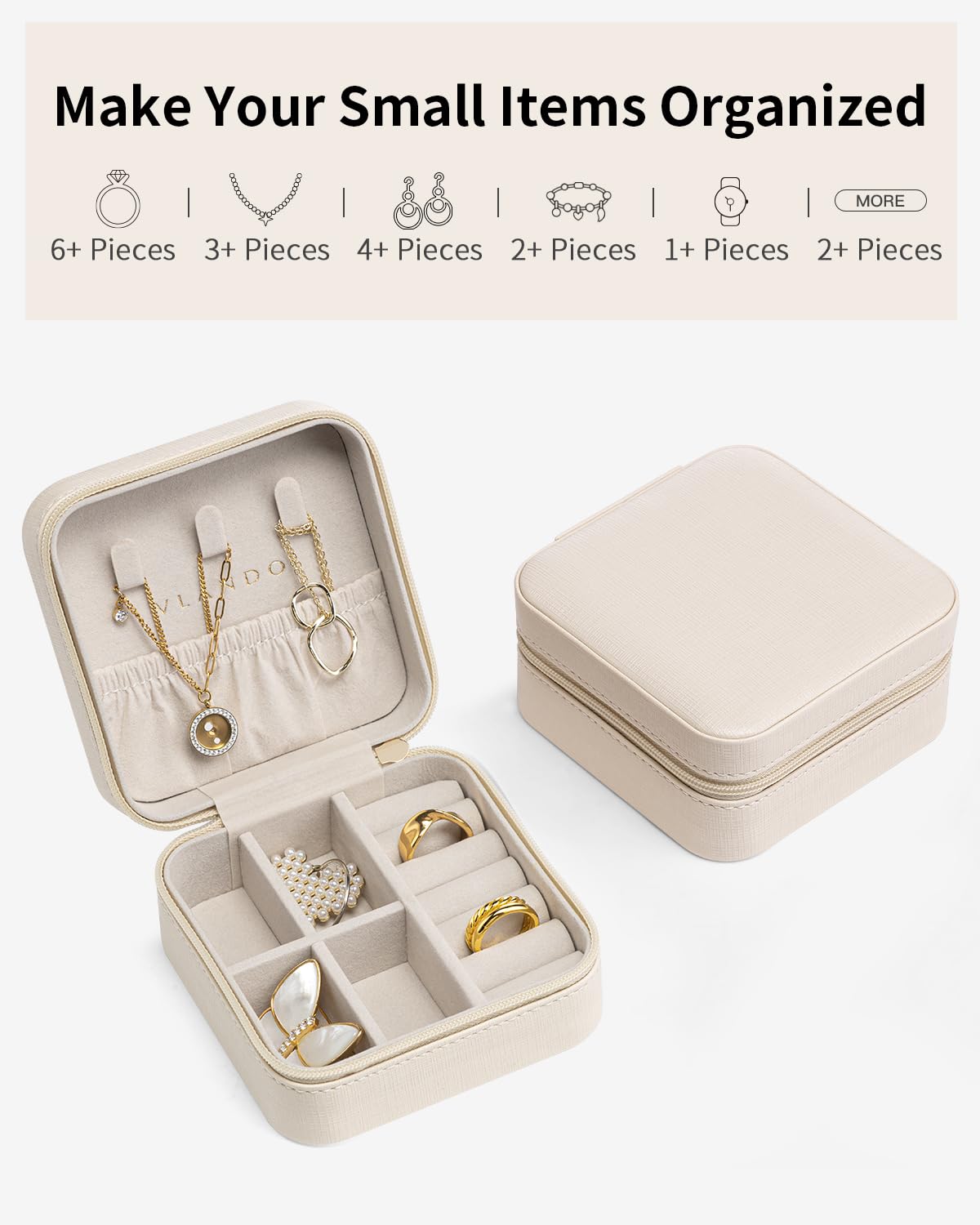 VLANDO Travel Jewelry Box, Small Jewelry Travel Organizer Case for Girls Women - white*6 pack