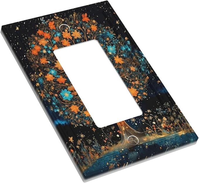 Magical Life Tree in Night Sky Single Decora Outlet Wall Plate 1 Gang Rocker Decorative Switchplate Faceplate GFCI Light Switch Covers for Home Living Decor
