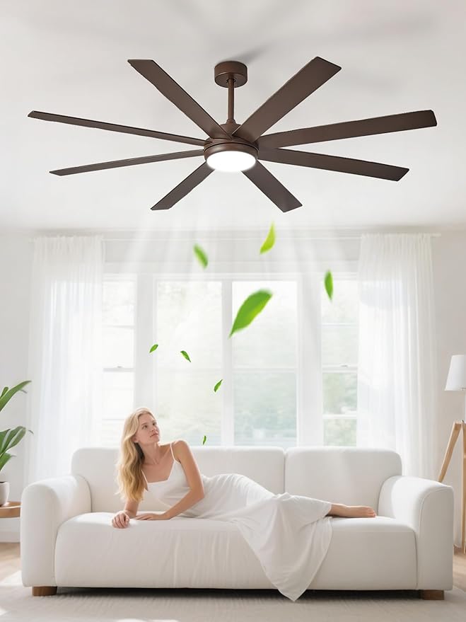 Depuley 66" Ceiling Fans with Lights: Large Indoor/Outdoor Ceiling Fan for Patios Living Room - 8 Blades Brown Dimmable Ceiling Fans with Remote APP Control Timer Reversible Quiet DC Motor 6 Speeds