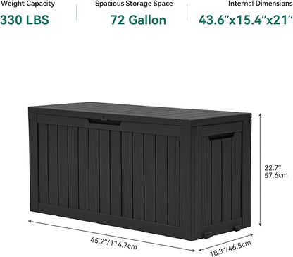 YITAHOME 72 Gallon Outdoor Resin Deck Box with Wheels, Pool Storage Box for Outdoor Cushions, Sports Equipment, Garden Tools, Black