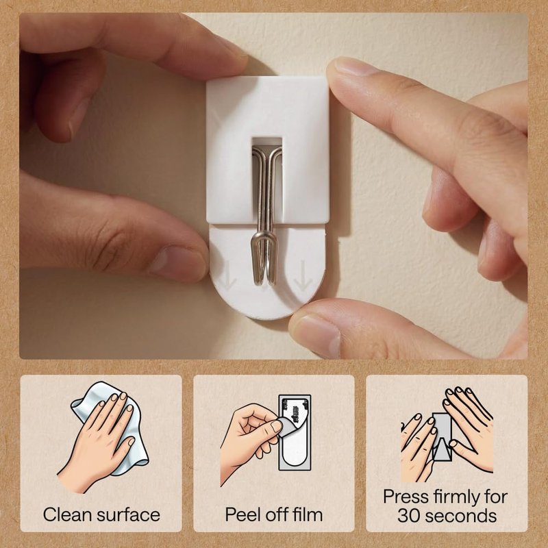 GORILLA GRIP Adhesive Hooks for Hanging, Heavy Duty Self Adhesive Wall Hooks, Damage-Free Removable Metal Hook, No Tools Required, Wall Hanger for Kitchen Bathroom Towel Coat Keys Purse, 5 Pack
