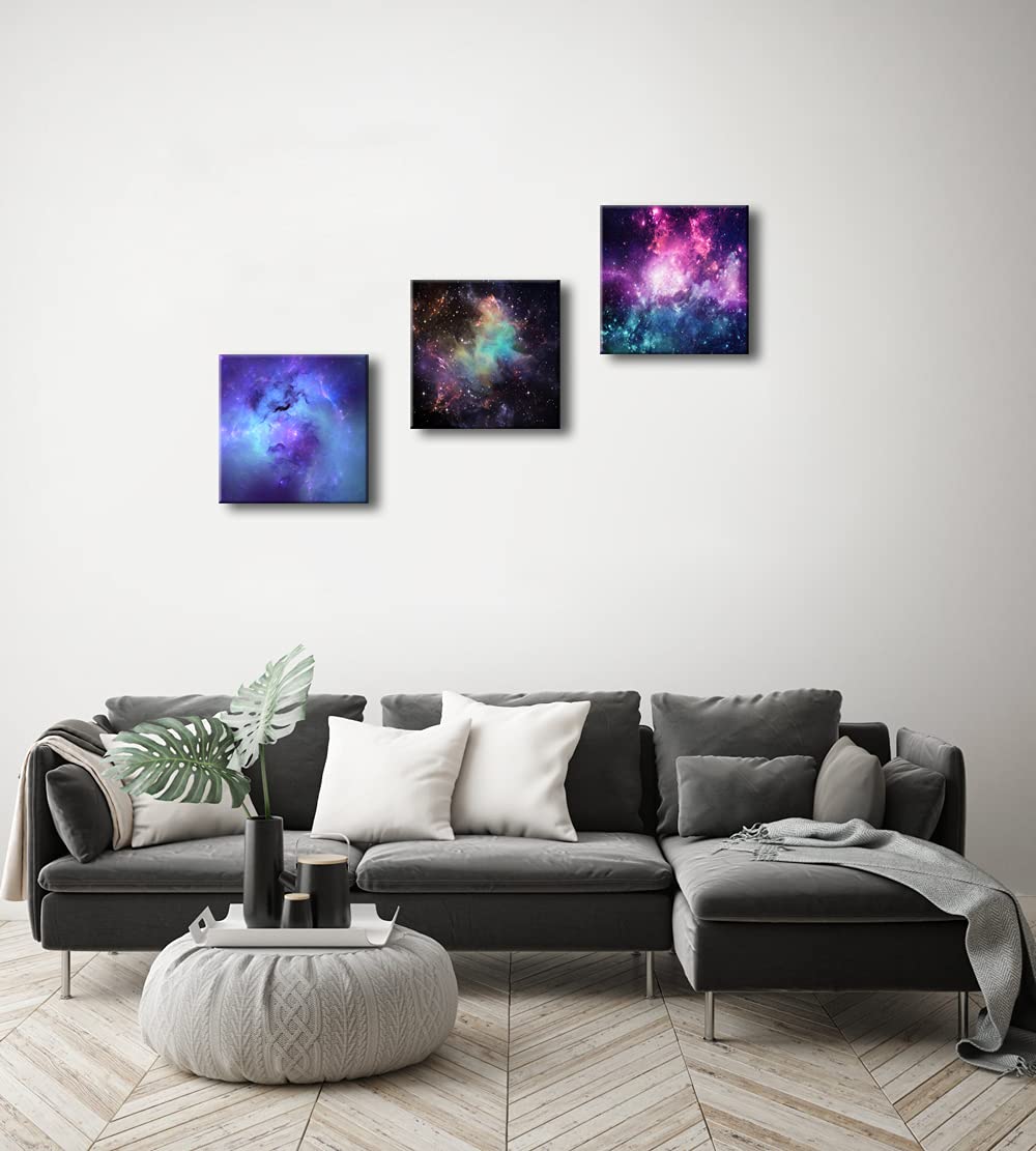 Pyradecor Fantastic Outer Space Canvas Prints Wall Art Blue Purple Nebula Galaxy Stars Pictures Canvas Artwork for Bedroom Home Office Decorations