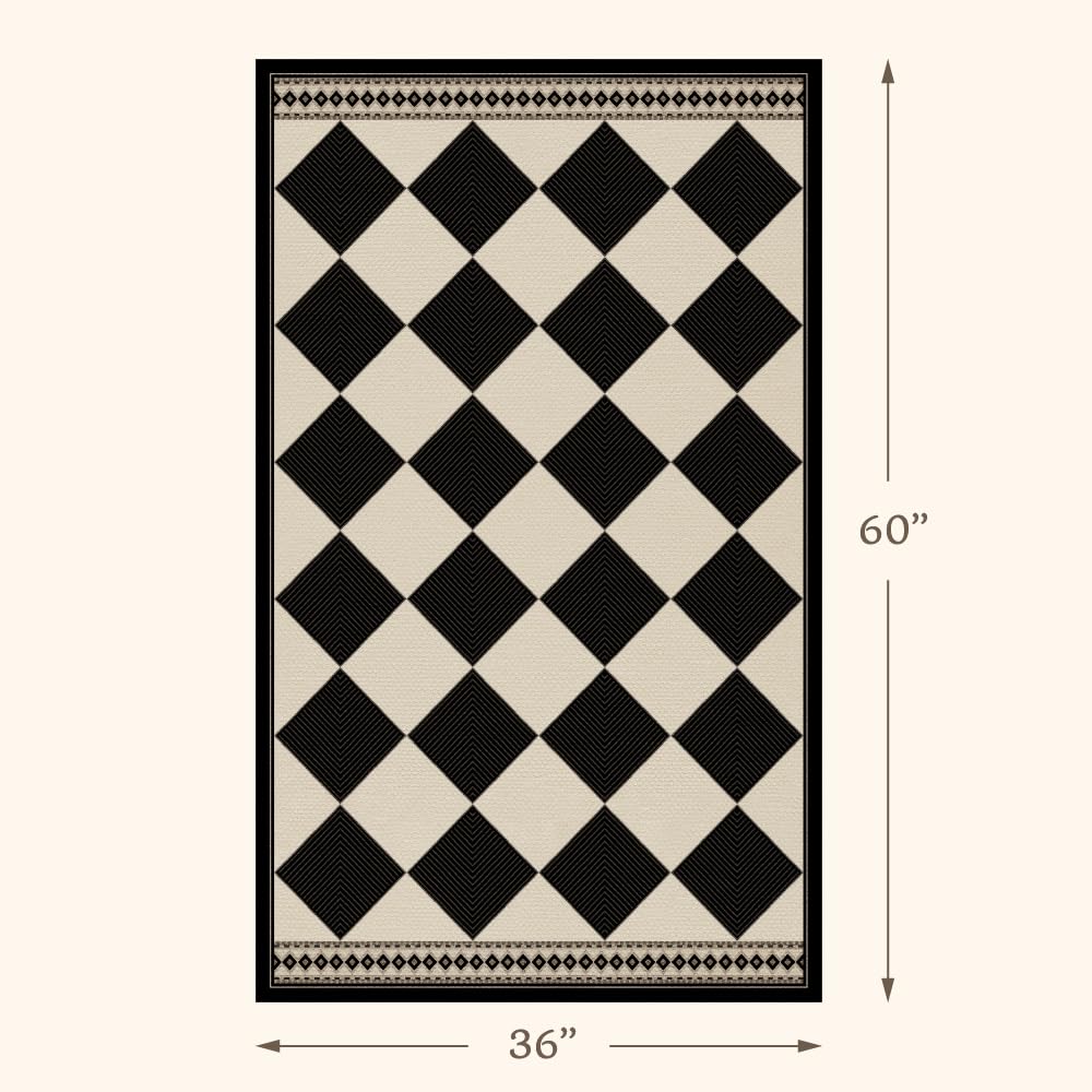 Black and White Diamond Outdoor Easy Jute Front Porch Rug 3x5, Washable Non-Slip Checkered Entryway Rug, Modern Farmhouse Boho Low Pile Indoor Carpet for Living Room, Kitchen, Mudroom, Laundry Room