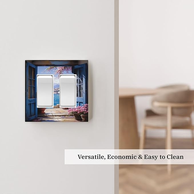 Decorative Art Light Switch Covers Seaside Window View 2 Gang Dual Rocker Outlet Switch plate Faceplate GFCI for Home Decor