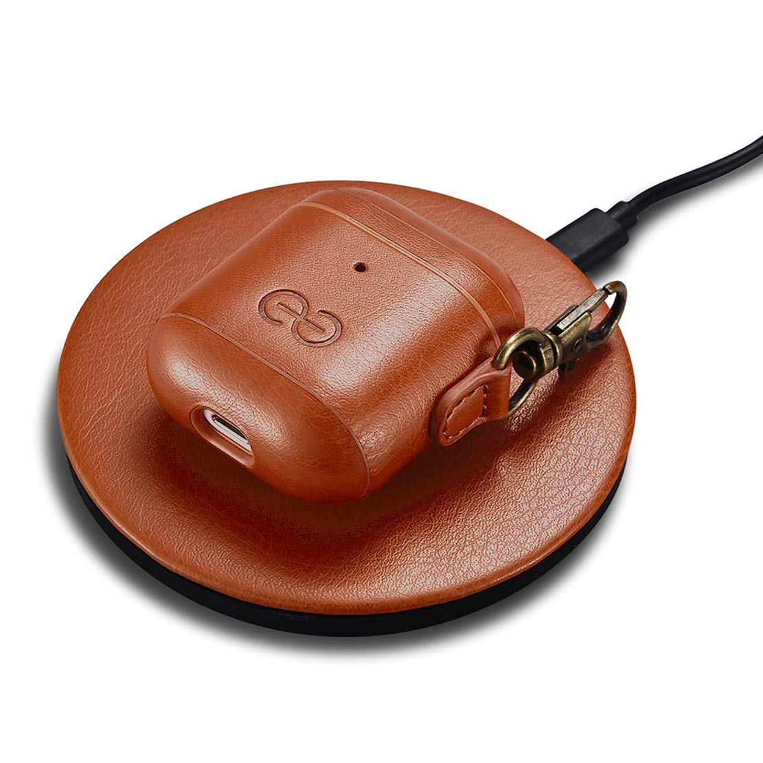 Dreem Om Case Cover with Keychain Clip Compatible with AirPods 1 & 2, Vegan Leather Airpods Case for Men & Women, Luxury Earbuds Accessory for Apple iPhone - Caramel