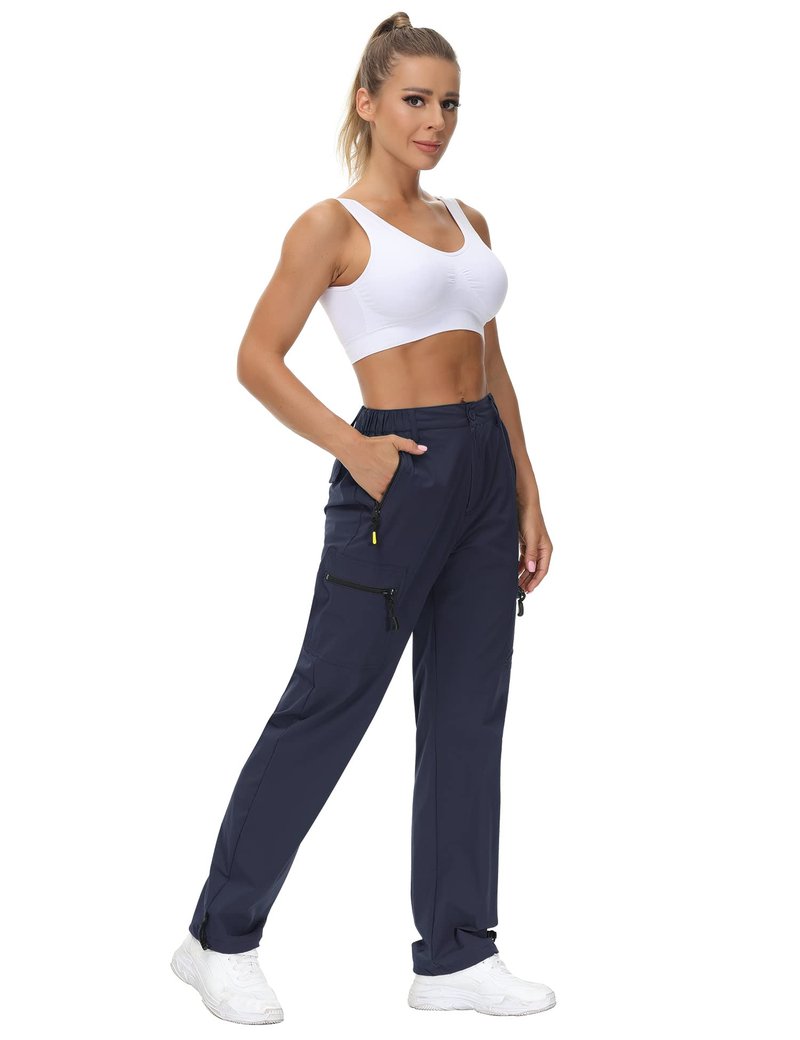 VVK Women's Cargo Joggers Pants Lightweight Athletic Outdoor Travel Hiking Quick Dry Workout Pants Water Resistant Navy Large