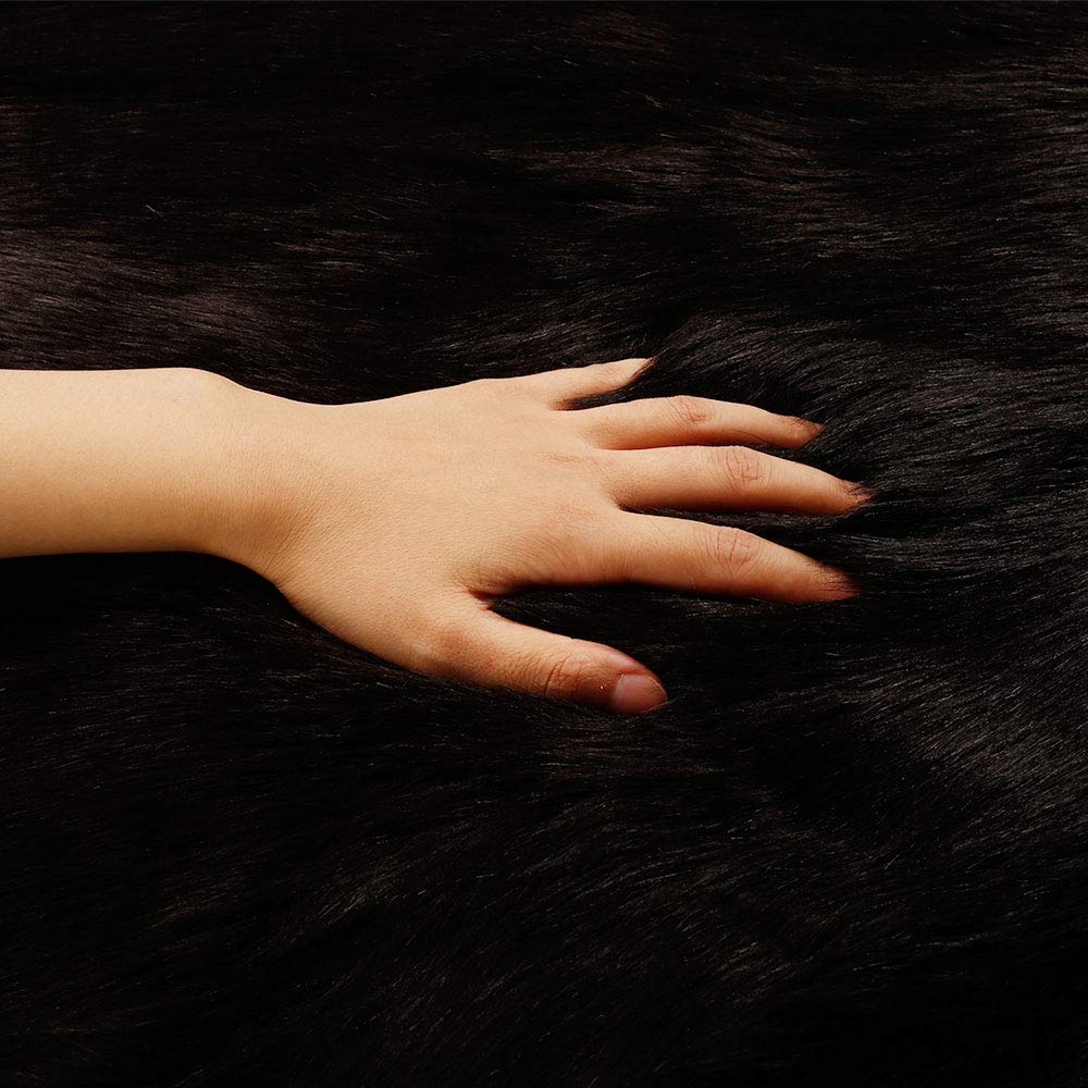 RosieLily Ultra Soft 2 x 3 Feet Faux Fur Rug, Fluffy Shaggy Area Rug Sheepskin Fur Rug, Black Fuzzy Rug Machine Washable Shag Rug, Nursery Decor Throw Rugs Carpet for Bedroom, Kids Room, Living Room