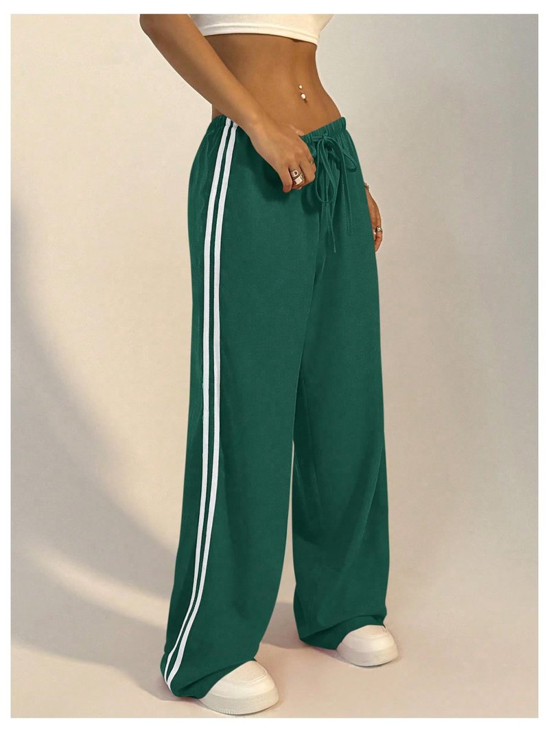 SHENHE Women's Wide Leg Loose Sweatpants Low Rise Y2k Drawstring Workout Sports Pants Dark Green Medium