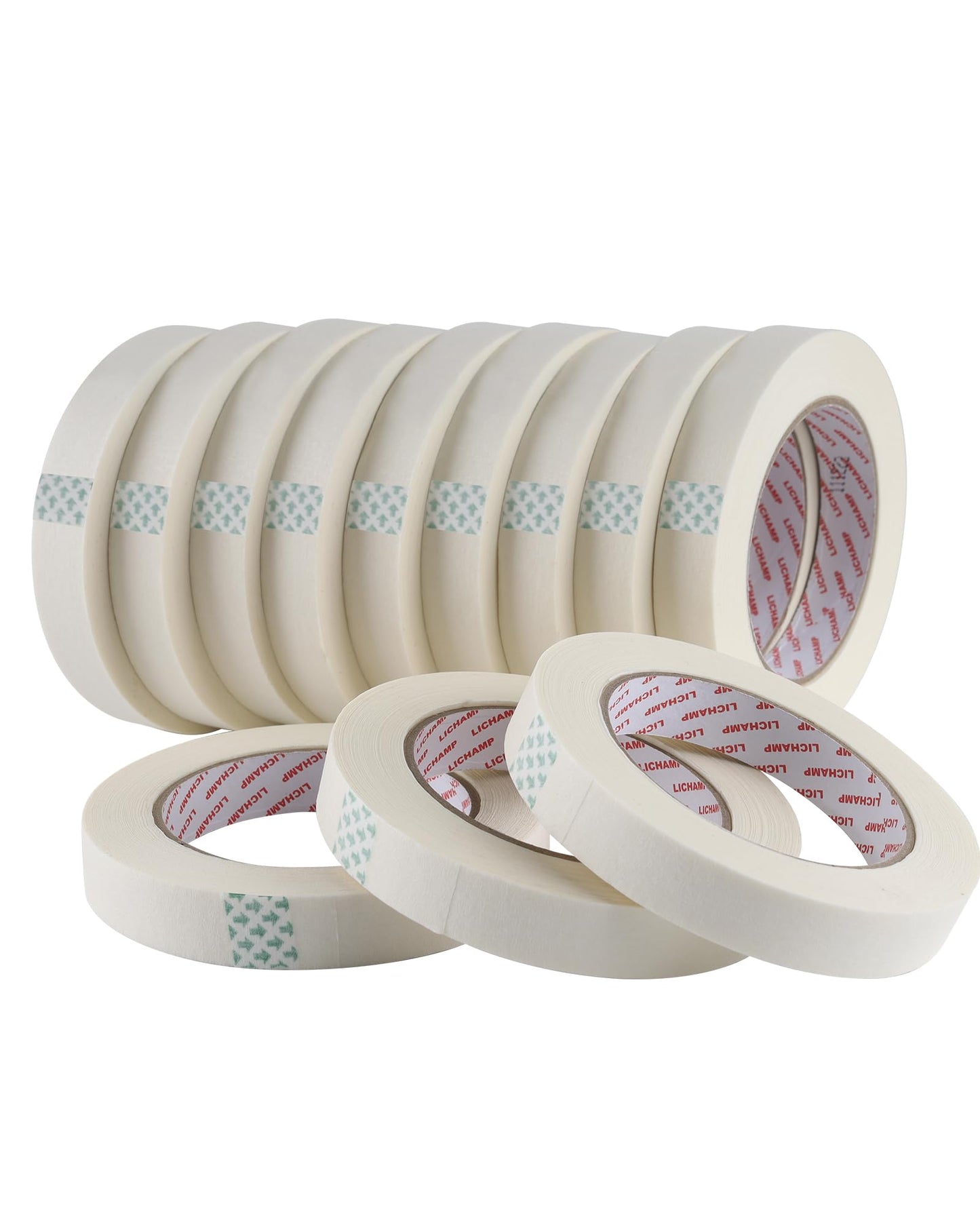 Lichamp Masking Tape for General Purpose Painting, 3/4 inch x 55 Yards x 12 Rolls (660 Yards Total), with Quick Opening Indications, Beige White
