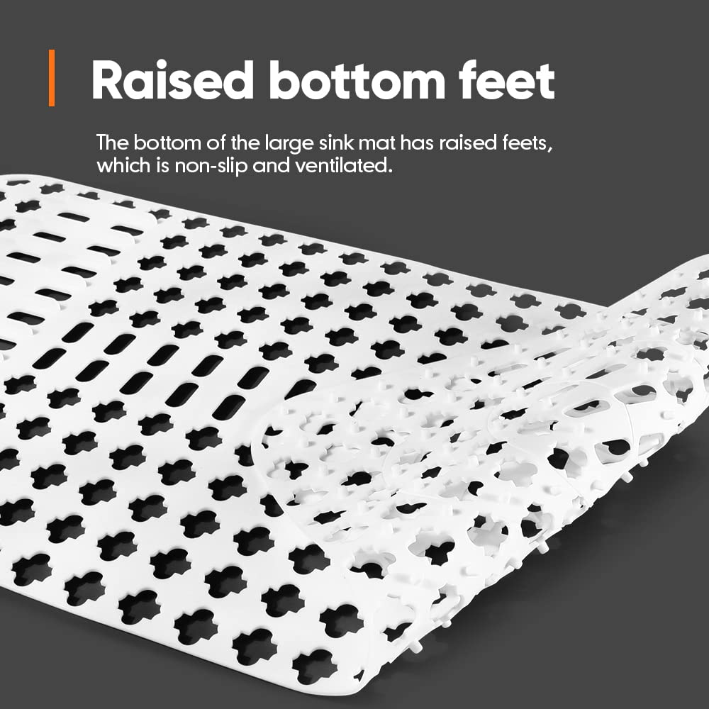 Moryimi Large White Silicone Sink Mat and Protector With Cutout Drain Holes for Kitchen Farmhouse Stainless Steel Ceramic Sinks 25"x13"