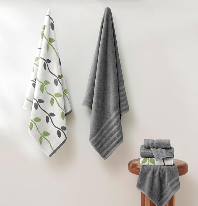 Modern Threads Organic Vines 6-Piece 100% Cotton Towel Set – Yarn Dyed Jacquard