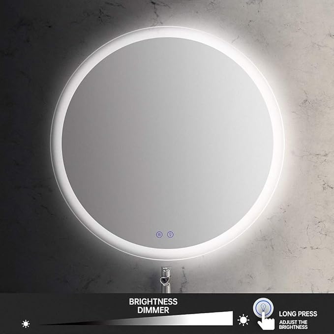 OKISS Led Lighted Bathroom Mirror, Large Round 32 inch Wall Mount Vanity Mirror, Frameless Backlit Mirror, Smart Lighted Mirror with Touch Dimmer Switch, Anti-Fog, 3 Color Tones