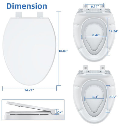 Toddler Toilet Seat – White Elongated Toilet Seat with Toddler Seat, Quick-Release & Slow-Close Hinges, Child & Adult Friendly, Fits 19-Inch Elongated Toilets, Perfect for Family Bathroom Training