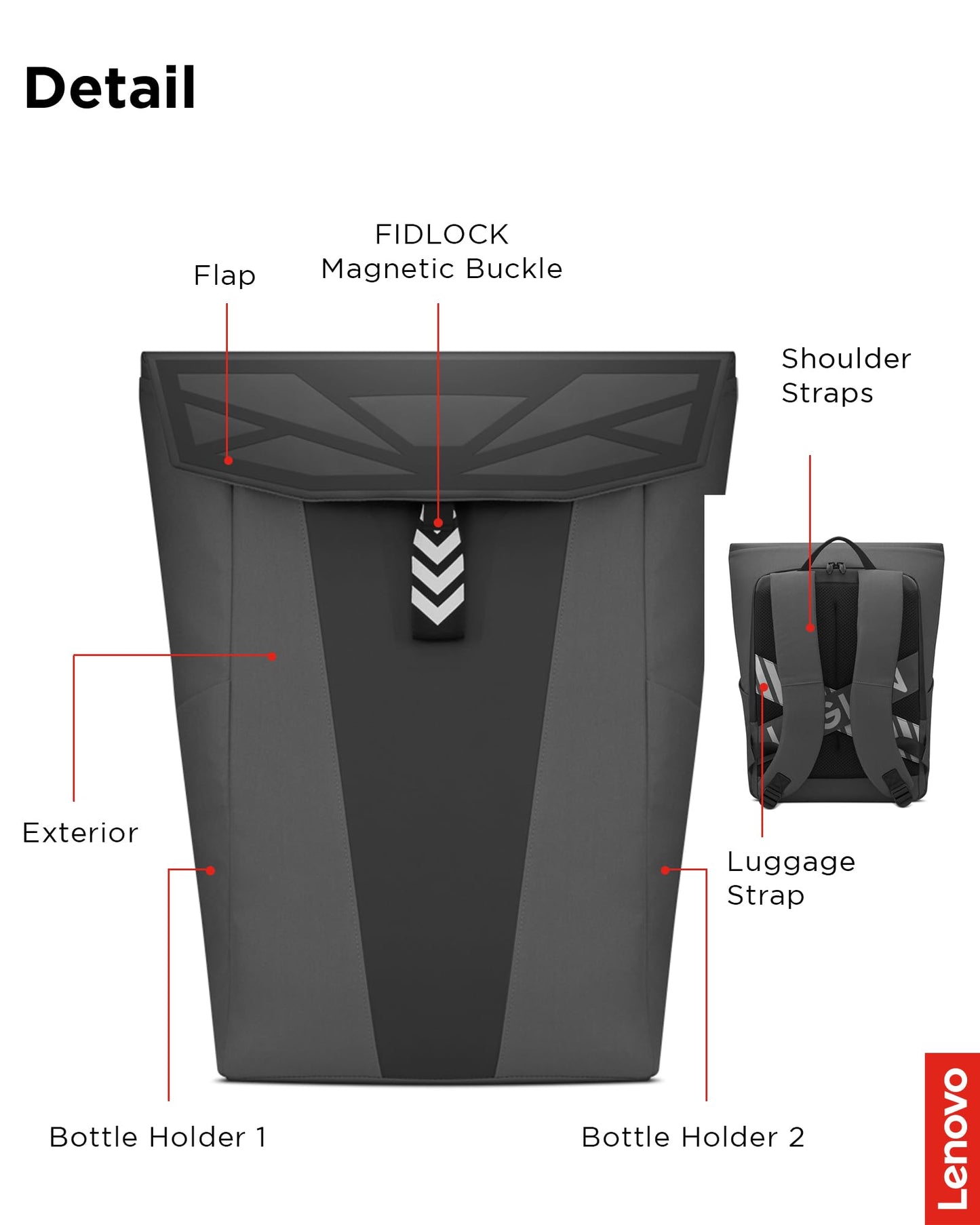 Lenovo Legion Gaming Backpack GB400 for Computers Up to 16 Inch - Lightweight Water Repellant Bag with Multiple Pockets, & Superior Valuables Protection for Gamers (Black)
