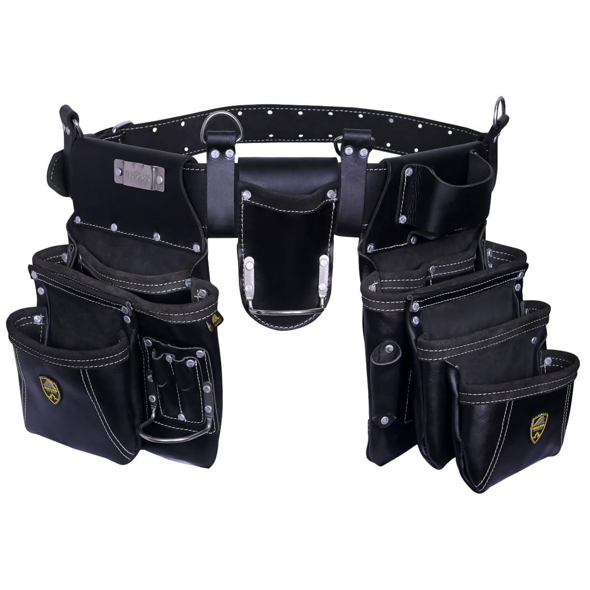 ZAKCO PRO-19 Genuine Grain Leather Multi Pockets Construction Tool Rig, Carpenter Tool Belt, 2 Leather Tool Pouches, Pro Style Tool Belt for Framers, Handyman, Drywall & Roofers (BLACK, Full Size)