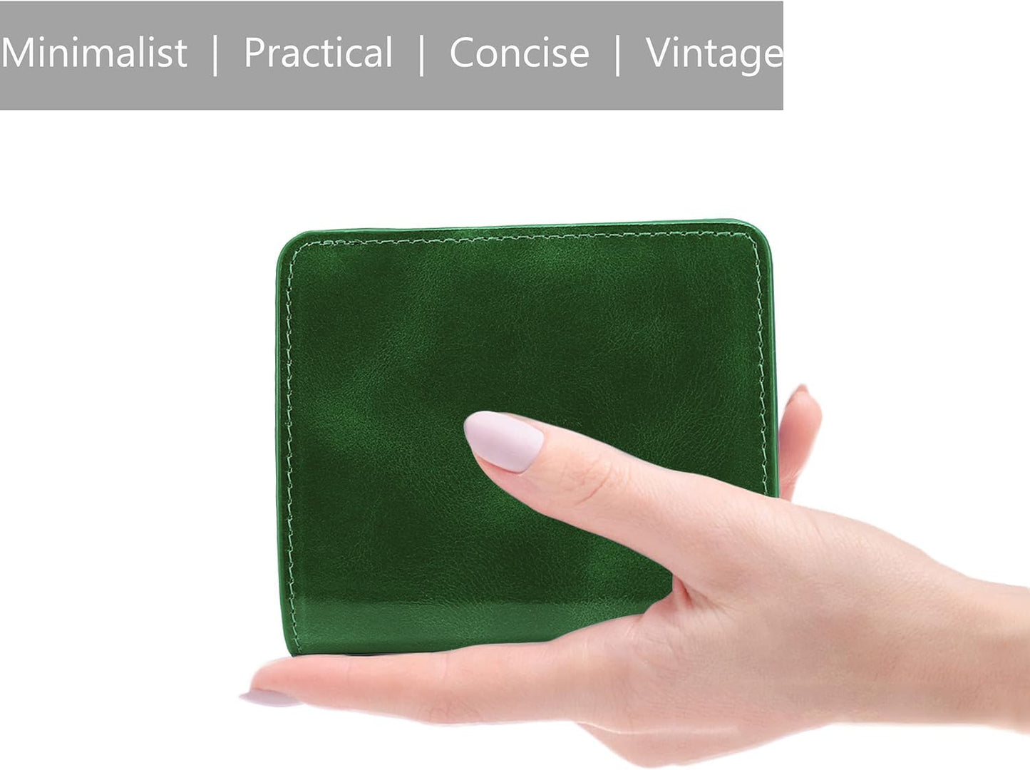 Itslife Women's RFID Blocking Small Compact Bifold Waxed Leather Pocket Wallet Ladies Mini Purse with ID Window (Dark Green)