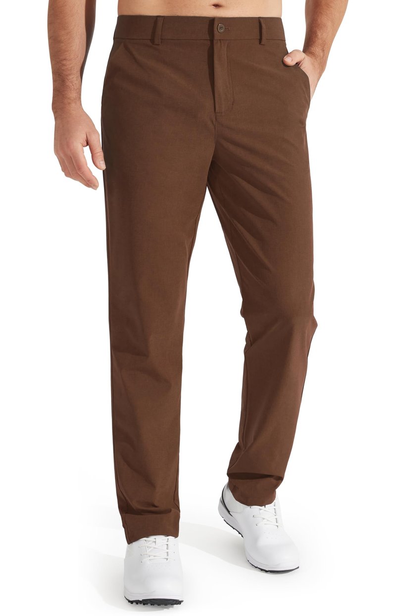 Libin Men's Pants 30" Comfy Business Casual Golf Pants Quick Dry Lightweight Fashion Outfits for Men Travel Vocation Dress Work Water Resistant, Light Coffee, 30W x 30L