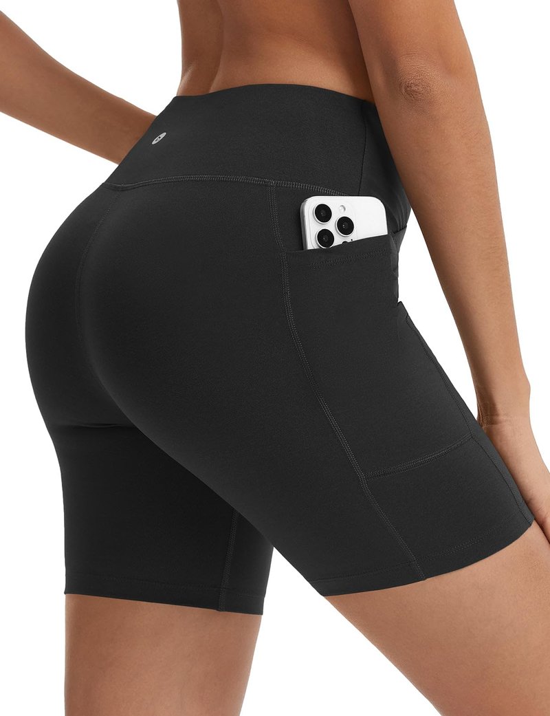 baleaf Crossover Biker Shorts Women 6" High Waisted Yoga Shorts with Pockets Bike Workout Spandex Compression Black L