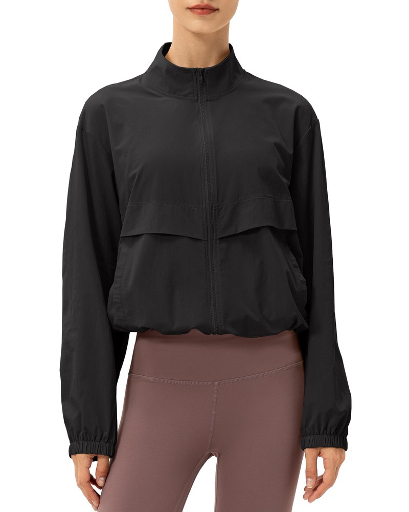 Locachy Women's Lightweight Zip Up Athletic Jacket Stand Collar Windproof Workout Outdoor Jacket Black XL