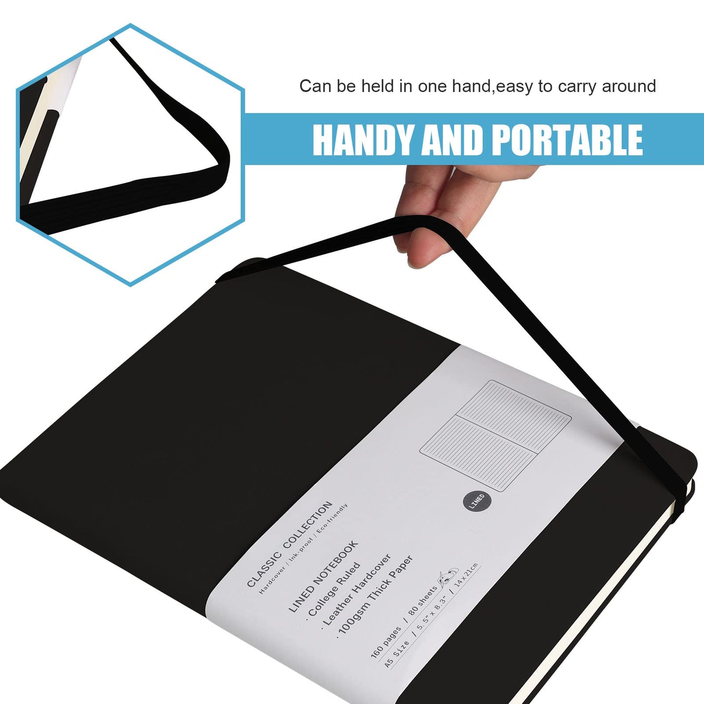 EMOMAS Lined Journal Notebook, 10Pack Hardcover Notebook for Men & Women – Journals for Writing, Work, School, Home & Daily Notes, 160 Pages – Medium A5, 5.7"x8", 100 gsm Thick Paper (Black)