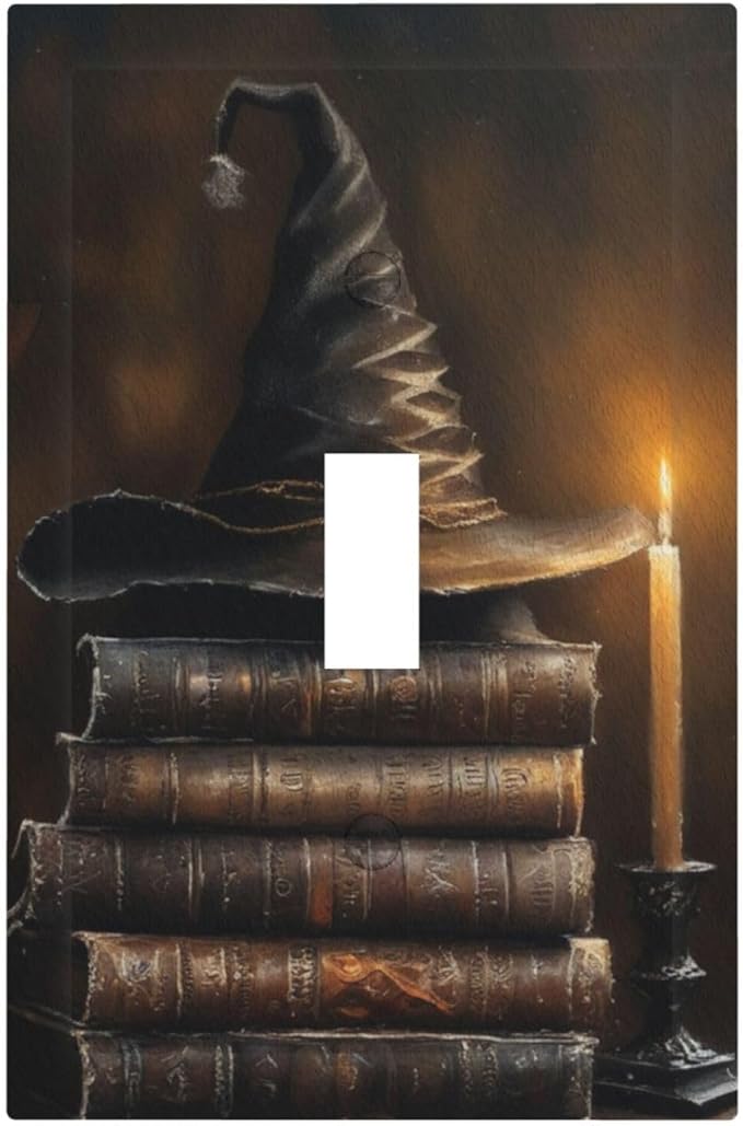 Decorative Art Light Switch Covers Wizard’s Hat & Spellbooks Single Toggle Wall Plate Decorative Switchcover Electrical Switchplate for Home Decor