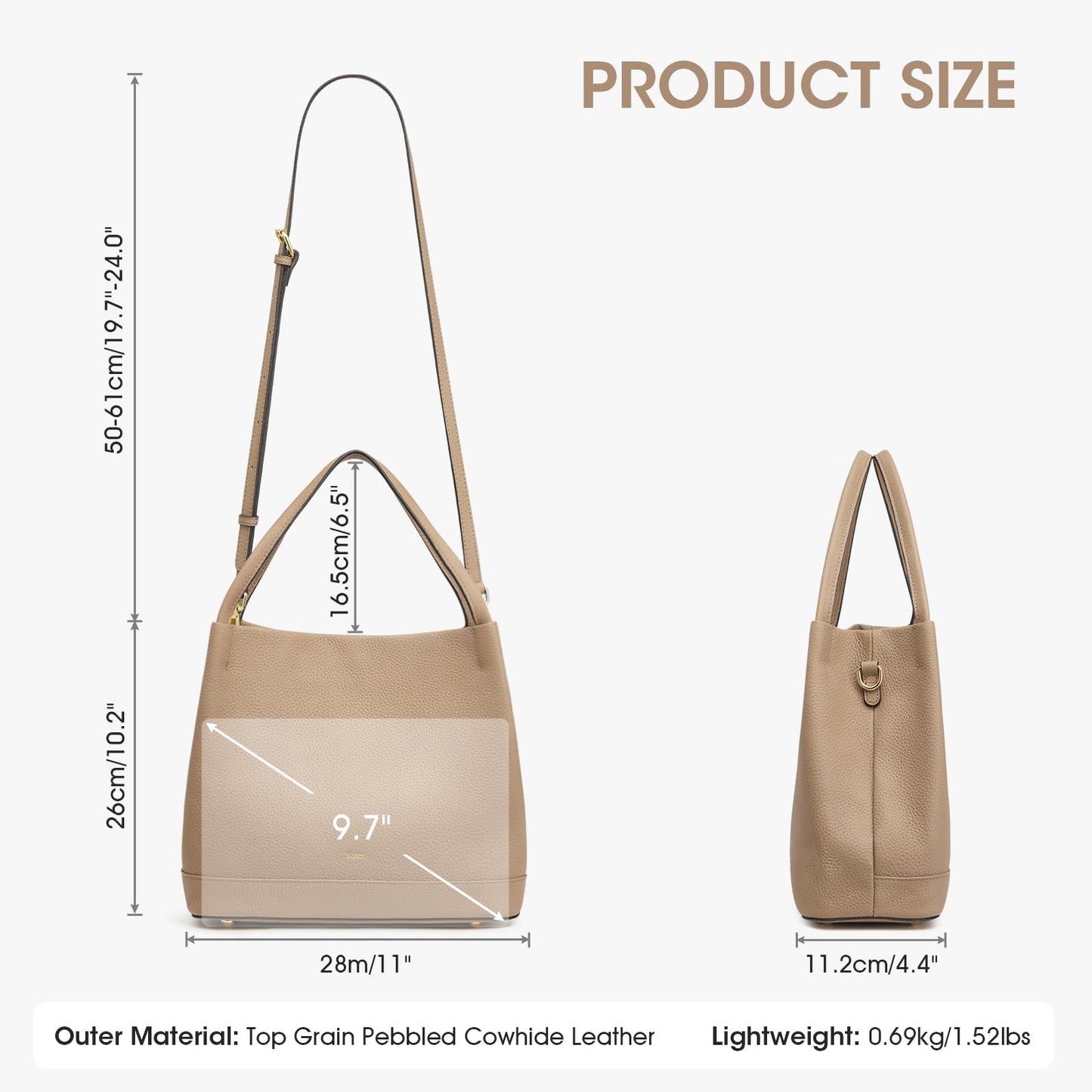 Kattee Genuine Leather Handbags for Women 2026 Trendy, Soft Leather Bucket Bags Shoulder Tote Crossbody Purses with 2 Straps, Apricot